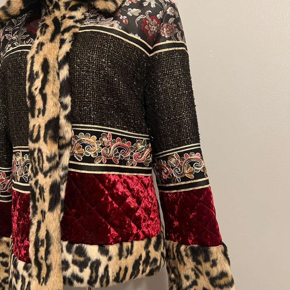 Boston Proper Leopard and Red Velvet Teddy Jacket - Picture 6 of 10